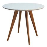 Mesa Square Redonda Off White com Tampo de Vidro- 108 cm - Abra casa