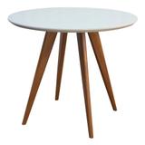 Mesa Square Redonda Off White com Tampo de Vidro - 88 cm - Abra casa