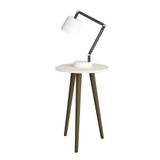 mesinha de canto redonda pé palito 63 cm mdf off white bege - Bechara