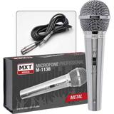 Microfone Dinâmico de Mão Profissional Metal Prata MXT M-1138 com cabo 4,5 Metros