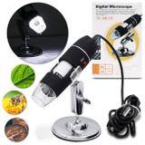 Microscópio Digital Usb Zoom 1000x HD Câmera 2.0 MP Profissional 8 LEDs Preto - Prime