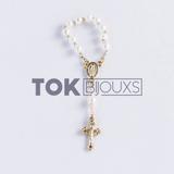 Mini Terço - Branco C/ Dourado - 12 Unid - Tok bijouxs