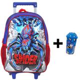 Mochila Escolar Infantil Spider Com Rodinhas Menino e Copo de Brinde - Coli