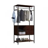Módulo Closet 2 Gavetas e Cabideiro 91cm Rustic Florença Siena Móveis Castanho Rústico/Preto