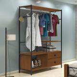 Módulo Closet 2 Gavetas e Cabideiro Rustic Florença Siena Móveis Canela/Preto