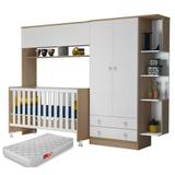 Módulo Infantil Com Guarda Roupa 2 Portas E 2 Gavetas E Berço Mini Cama 100 + Colchão - Qmovi