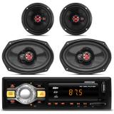 MP3 Player Automotivo Hurricane HR-412 1 Din com USB SD AUX RCA FM + Kit Fácil Foxer - Prime