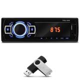 MP3 Player Automotivo Multilaser New One P3318 1 Din Led USB SD Auxiliar P2 Rádio FM + Pen Drive 8GB
