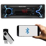 MP3 Player Automotivo Multilaser Pop BT P3336 1 Din Bluetooth LED USB SD AUX P2 FM + Pen Drive 8GB