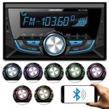 MP3 Player Roadstar 2 Din Bluetooth USB SD Auxiliar P2 Rádio FM Controle 7 Cores Carrega Celular