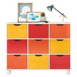 Nicho Organizador 9 Gavetas com Rodízios Branco/Colorido - Qmovi
