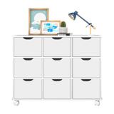 Nicho Organizador 9 Gavetas com Rodízios Branco - Qmovi