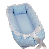 Ninho Para Bebê Dupla Face Azul Liso Estrelinha - Babykinha