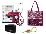 Novo Kit Aparelho de Pressão com Estetoscópio Clinico Duplo Vinho Incoterm + Bolsa JRMED