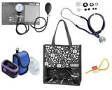 Novo Kit Enfermagem: Aparelho de Pressão com Estetoscópio Rappaport Grafite Premium + Oxímetro - G-Tech + Bolsa JRMEDED