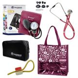Novo Kit Enfermagem: Aparelho de Pressão com Estetoscópio Rappaport Incoterm Vinho + Bolsa JRMED