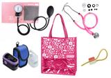 Novo Kit Enfermagem: Aparelho de Pressão com Estetoscópio Rappaport Rosa Premium + Oxímetro - G-Tech + Bolsa JRMED
