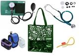 Novo Kit Enfermagem: Aparelho de Pressão com Estetoscópio Rappaport Verde Premium + Oxímetro - G-Tech + Bolsa JRMED