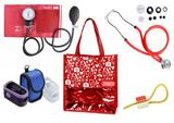 Novo Kit Enfermagem: Aparelho de Pressão com Estetoscópio Rappaport Vermelho Premium + Oxímetro - G-Tech + Bolsa JRMED