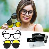 Oculos Armação Sol Clipon Grau Preto Redondo Retro - Isabela dias