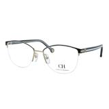 Óculos de Grau Carolina Herrera Feminino VHE112 0304 - Metal e Acetato Preto com Fio de Nylon
