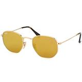 Óculos De Sol Ray Ban Hexagonal Metal Rb3548 Ouro Lente Marrom Flat Polarizada 51