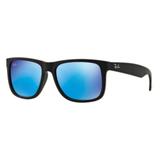 Oculos De Sol Ray Ban Justin Rb4165l 622/55 55 Preto Fosco Lente Azul Espelhada