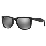Oculos De Sol Ray Ban Justin Rb4165l 622 6g 55mm Preto Fosco Lente Cinza Espelhada
