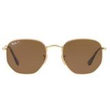 Óculos De Sol RayBann Hexagonal Metal Rb3548 Ouro Lente Marrom Flat Polarizada 51 - Ray ban
