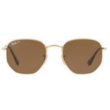 Óculos De Sol RayBann Hexagonal Metal Rb3548 Ouro Lente Marrom Flat Polarizada 51 - Ray ban