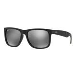 Oculos Sol Ray Ban Justin Rb4165 622/6g 57 Preto Fosco Lente Cinza Espelhada