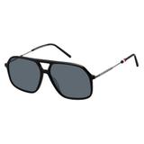 Óculos Solar Masculino Tommy Hilfiger TH 1645/S 807 57IR Preto Aviador Lente Cinza Medidas 57-14-145