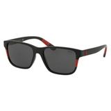 Óculos Solar Polo Ralph Lauren PH4137 528487 Preto Vermelho Quadrado Acetato Medidas 57-17-145