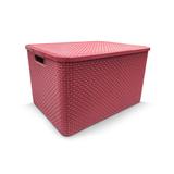 Organizador container com tampa multiuso 20 litros para brinquedos, roupas, objetos rattan rosa - Arqplast