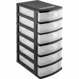 Organizador Plástico 6 Gavetas Preto e Transparente - Vonder