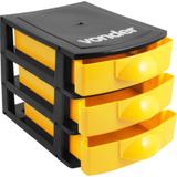 Organizador plástico mini com 3 gavetas preto e amarelo - Vonder