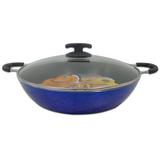 Paellera de Aluminio Reforçado Azul 32cm C/Tampa de Vidro - Dona Chefa