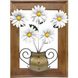Painel Artesanal Decorativo em Ferro e Madeira com Margaridas Brancas Rústico - Libertas rosas artesanato