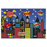 Painel de festa Infantil Prédios Heróis 1.50m X 1.00m - Wrio