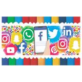 Painel de festa Infantil Redes Sociais 1.80m X 1.30m - Wrio