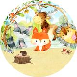 Painel de Festa Redondo em Tecido Sublimado com elástico Bosque Aquarela Animais - Sublime sonhos