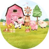 Painel de Festa Redondo em Tecido Sublimado com elástico Fazendinha Aquarela 1,50m - Sublime sonhos