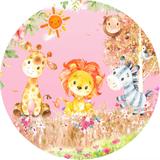 Painel de Festa Redondo em Tecido Sublimado com elástico Safari Aquarela Rosa - Sublime sonhos
