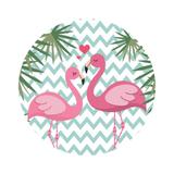 Painel De Tecido Sublimado Redondo Flamingos Chevron Azul Claro C/Elástico - Fabrika de festa