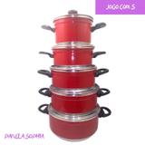 Panela Aluminio Colorido Vermelho Jogo com 5 Peças - Tenesin