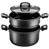 Panela De Cozimento A Vapor Antiaderente Preta - Dona chefa