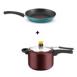 Panela de Pressão Rochedo Turbo 4,5 Litros Grená Polida + Frigideira Francesa Rochedo 22cm Limpa Fac