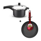 Panela de Pressão Rochedo Turbo Top Fechamento externo 4,5 Litros Cinza + Frigideira 24 cm e Espátul