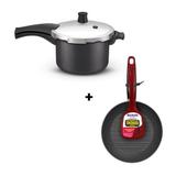 Panela de Pressão Rochedo Turbo Top Fechamento externo 4,5 Litros Cinza + Frigideira Antiaderente Ro