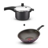 Panela de Pressão Rochedo Turbo Top Fechamento externo 4,5 Litros Cinza + Frigideira Wok 28 Viva Roc